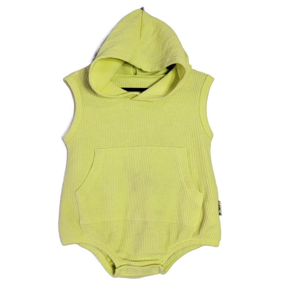 REMI‎ & FRIENDS Neon Yellow Waffle Knit Sleeveless Hooded Romper 12-18M